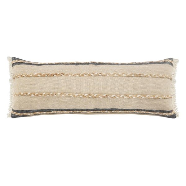 Lr Home LR Home PILLO07640NBK1230 Atlantis Black & Taupe Lumbar Rectangle Pillow with Jute Braiding & Fringe - 14 x 36 in. PILLO07640NBK1230